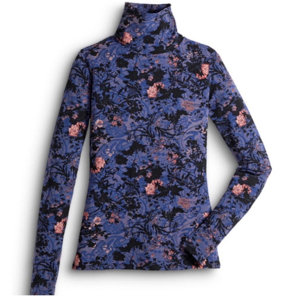 Purple Shadow Blossom Pima Cotton Floral Turtleneck T Neck Peruvian Connection S